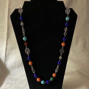RJ Graziano Elegant Multicolor Beaded Necklace .. 36” Silvertone